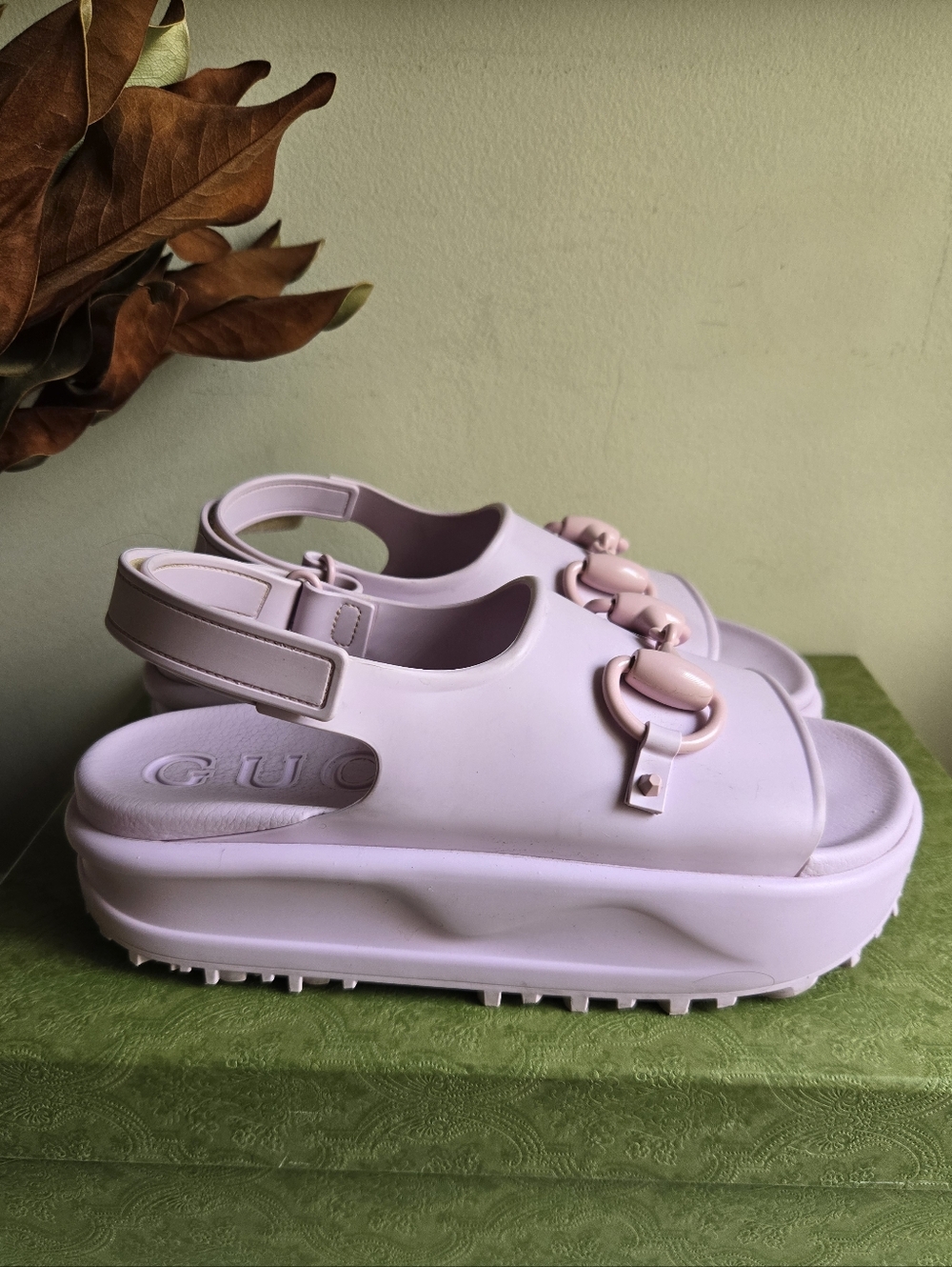 GUC Gucci Horsebit Women's Violet & Pale Pink Rubber Sandals Size 10 US 40 IT - Picture 12 of 15
